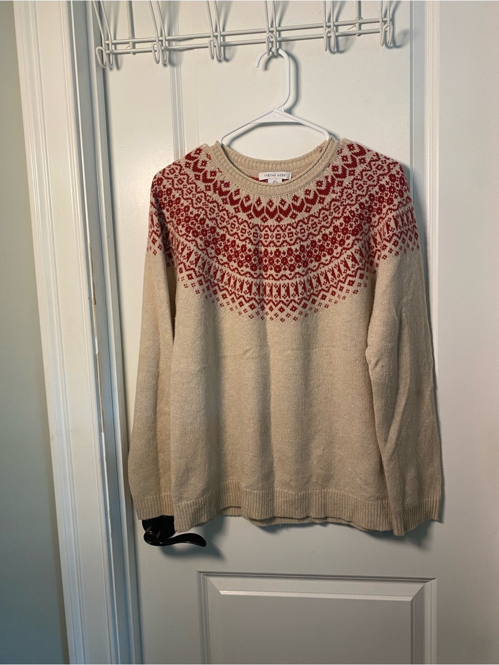 Tabitha Webb Lambswool Cream Sweater with Red Fair Isle Yoke